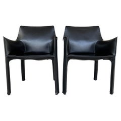 Cassina Y-2 Black Leather Lounge Armchairs Designed by Mario Bellini - a Pair