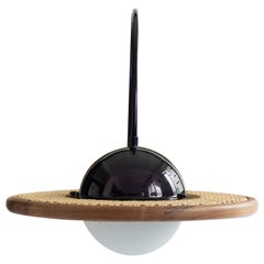 Cassini Sconce by Merve Kahraman, Iridescent Metal, Rattan & Opaque Glass