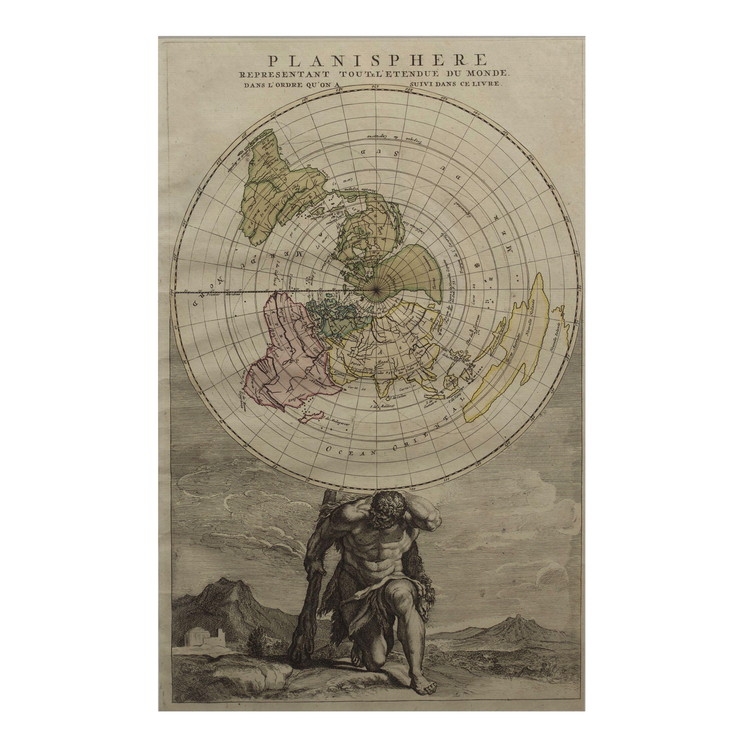 A rich and interesting world map derived from Jacques Cassini's North Polar projection first published in 1696. It was then published as a title page for the Atlas De La Navigation Et Du Commerce by Louis Renard in both 1715 and 1739. Due to the