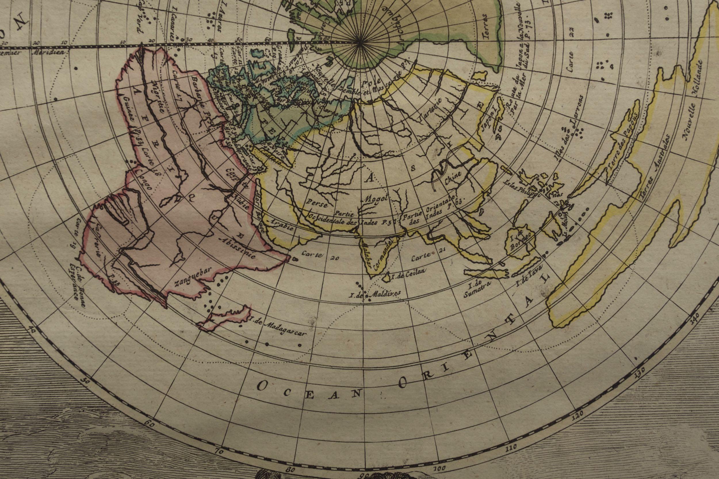 Engraved Cassini World Map “Planisphere Representant Toute L’etendue Du Monde” circa 1792