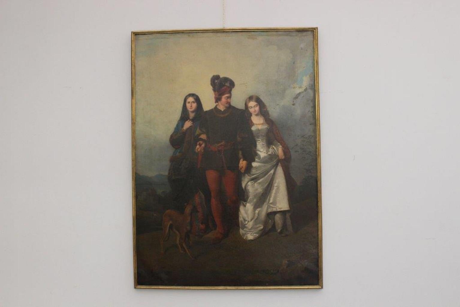Amos Cassioli, painting on canvas La Rivale, Romanticism movement, 19th century. 
Packaging with bubble wrap and cardboard boxes is included. If the wooden packaging is needed (fumigated crates or boxes) for US and International Shipping, it's
