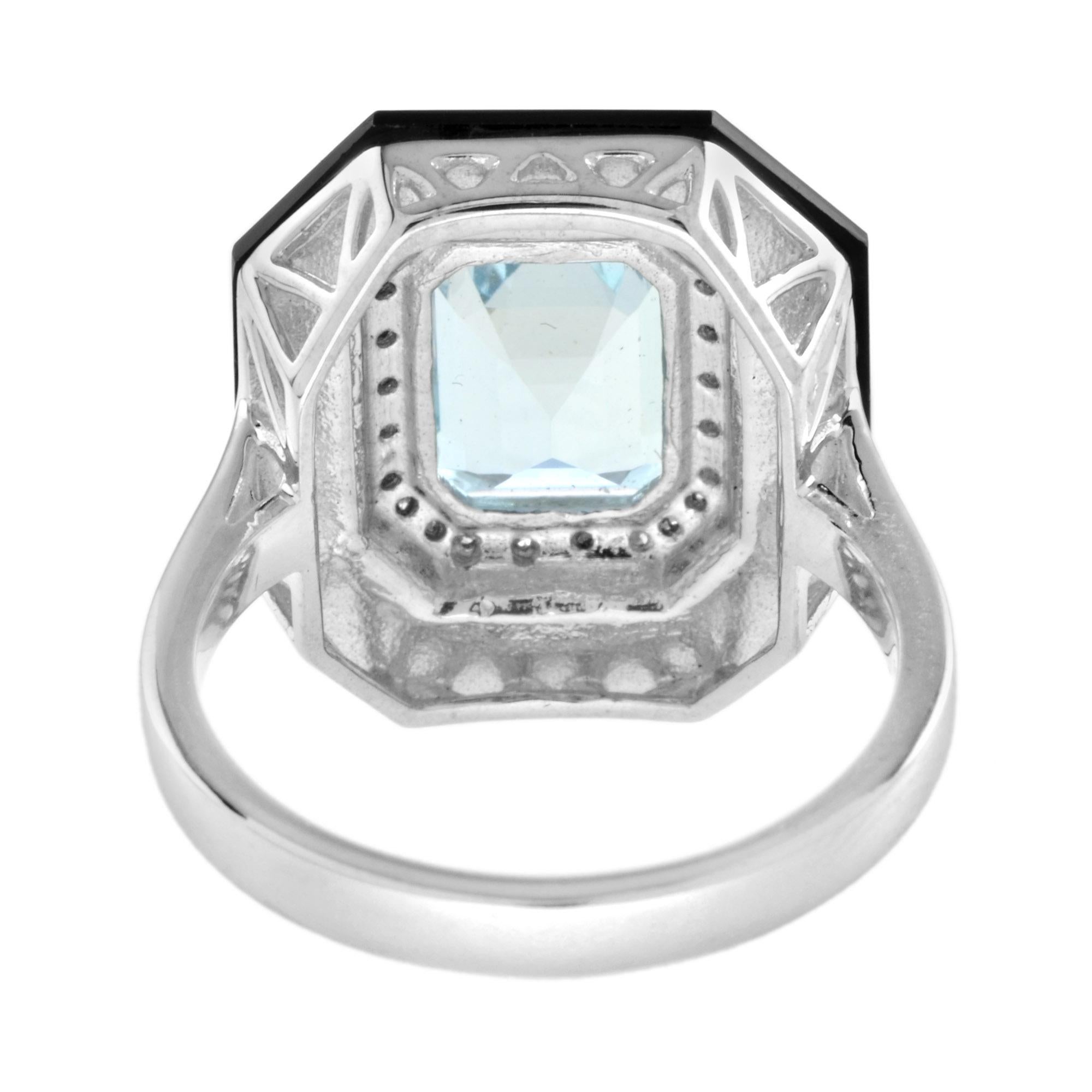 For Sale:  Cassiopeia Art Deco Style Aquamarine with Diamond and Onyx Ring in 18K Gold 4