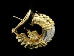 Cassis 18k Solid Gold 0.32ctw Pave Diamond Textured Elegant Cuff Hoop Earrings