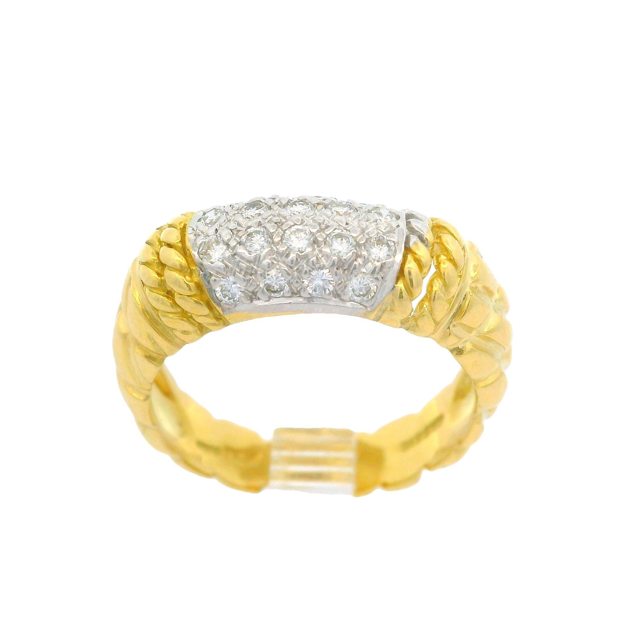Women's Cassis 18k Yellow Gold 0.20ctw Pave Diamond Section Textured Band Ring Size 6