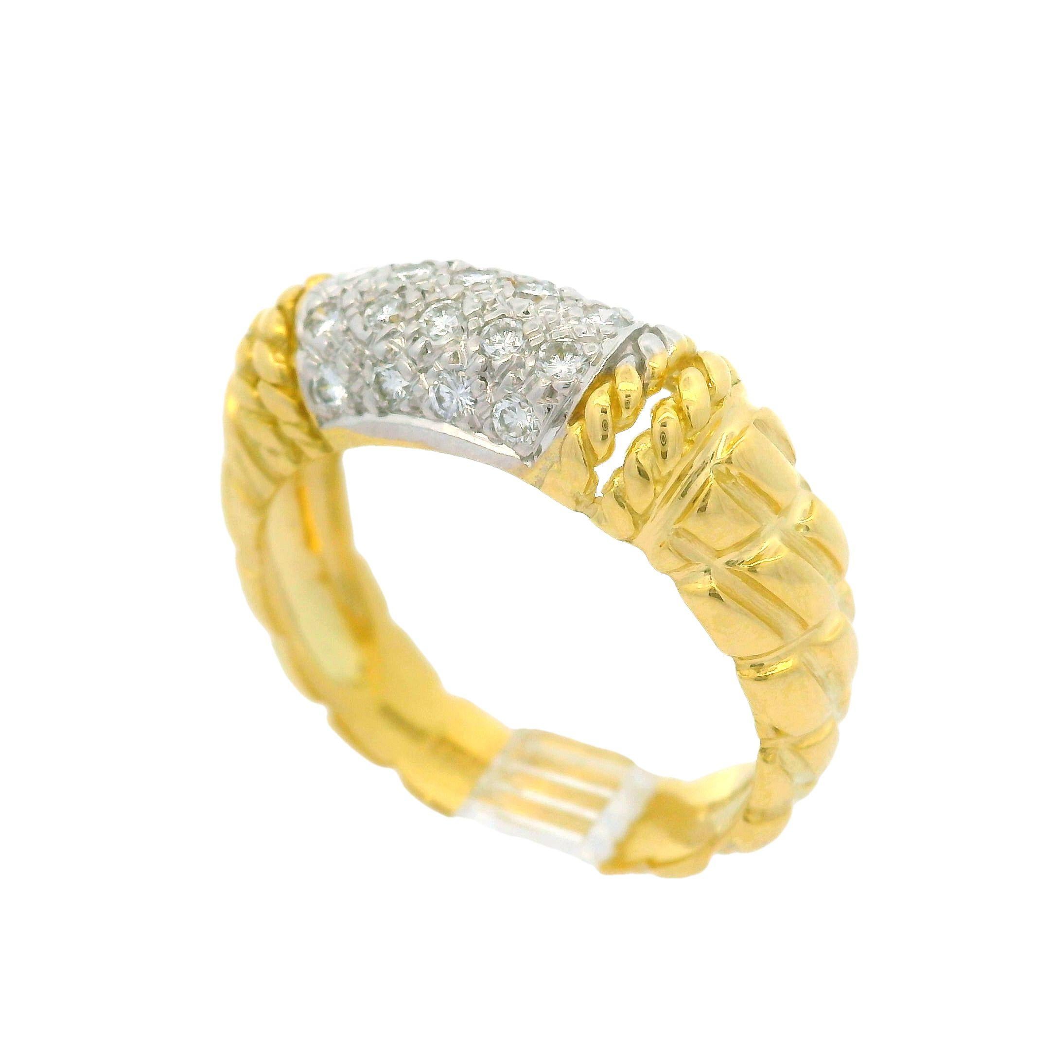 Cassis 18k Yellow Gold 0.20ctw Pave Diamond Section Textured Band Ring Size 6 3