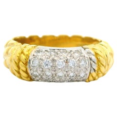 Cassis 18k Gelbgold 0,20ctw Pave Diamant Section Texturierter Ring Größe 6