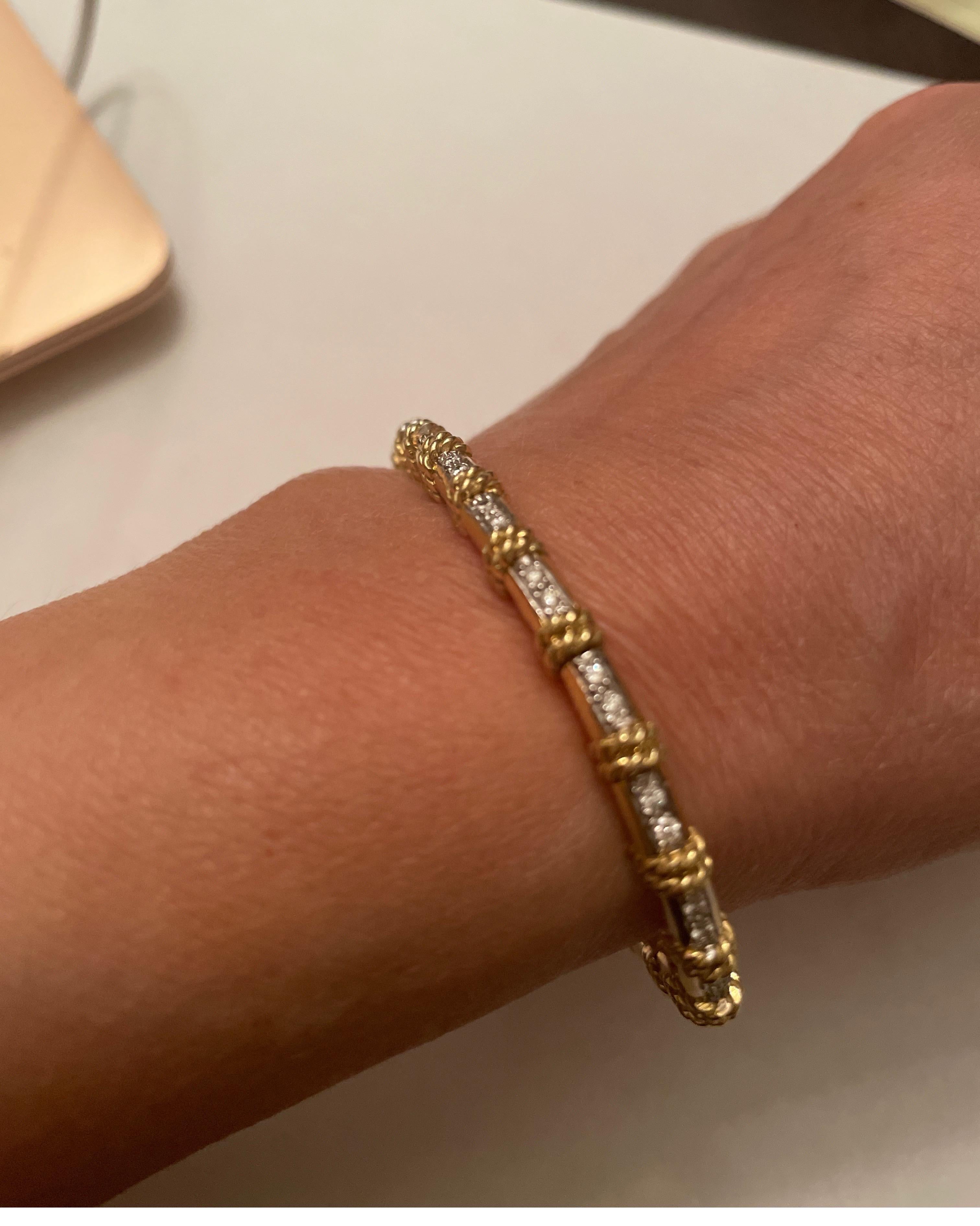 Cassis 18 Karat Yellow Gold Diamond Bangle Bracelet with Rope Accent In New Condition In Chicago, IL