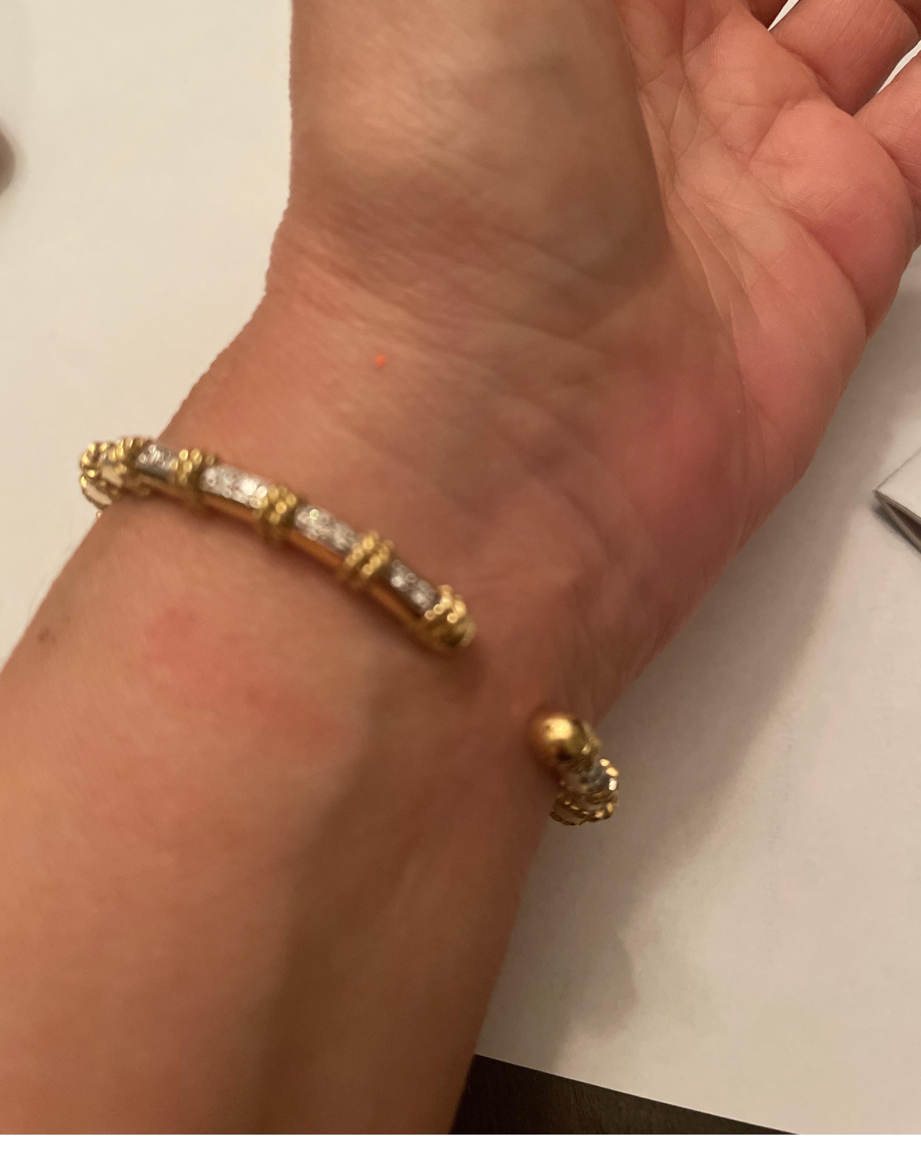 Women's Cassis 18 Karat Yellow Gold Diamond Bangle Bracelet with Rope Accent