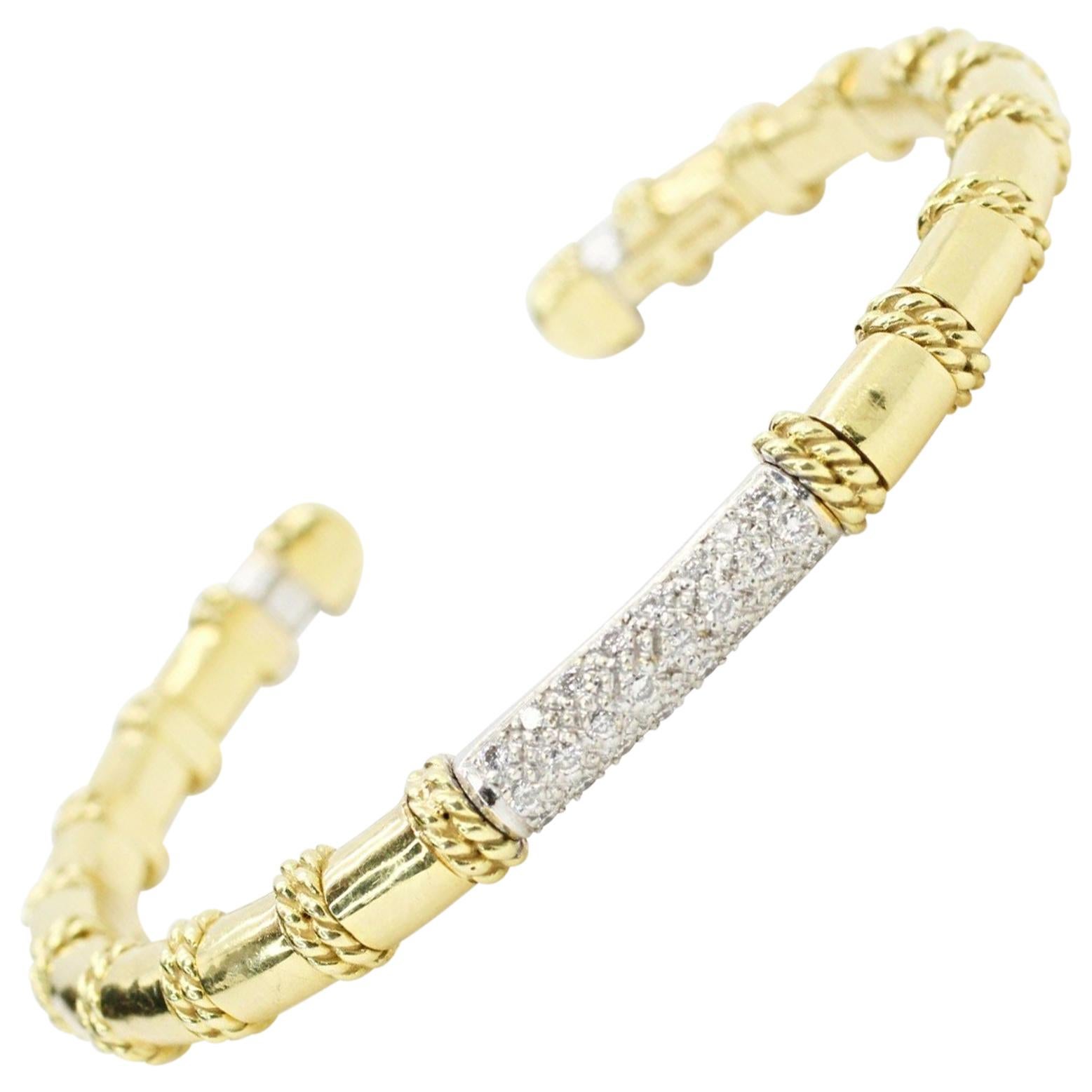 Cassis 18k Yellow Gold Diamond Rope Accent Cuff Bracelet