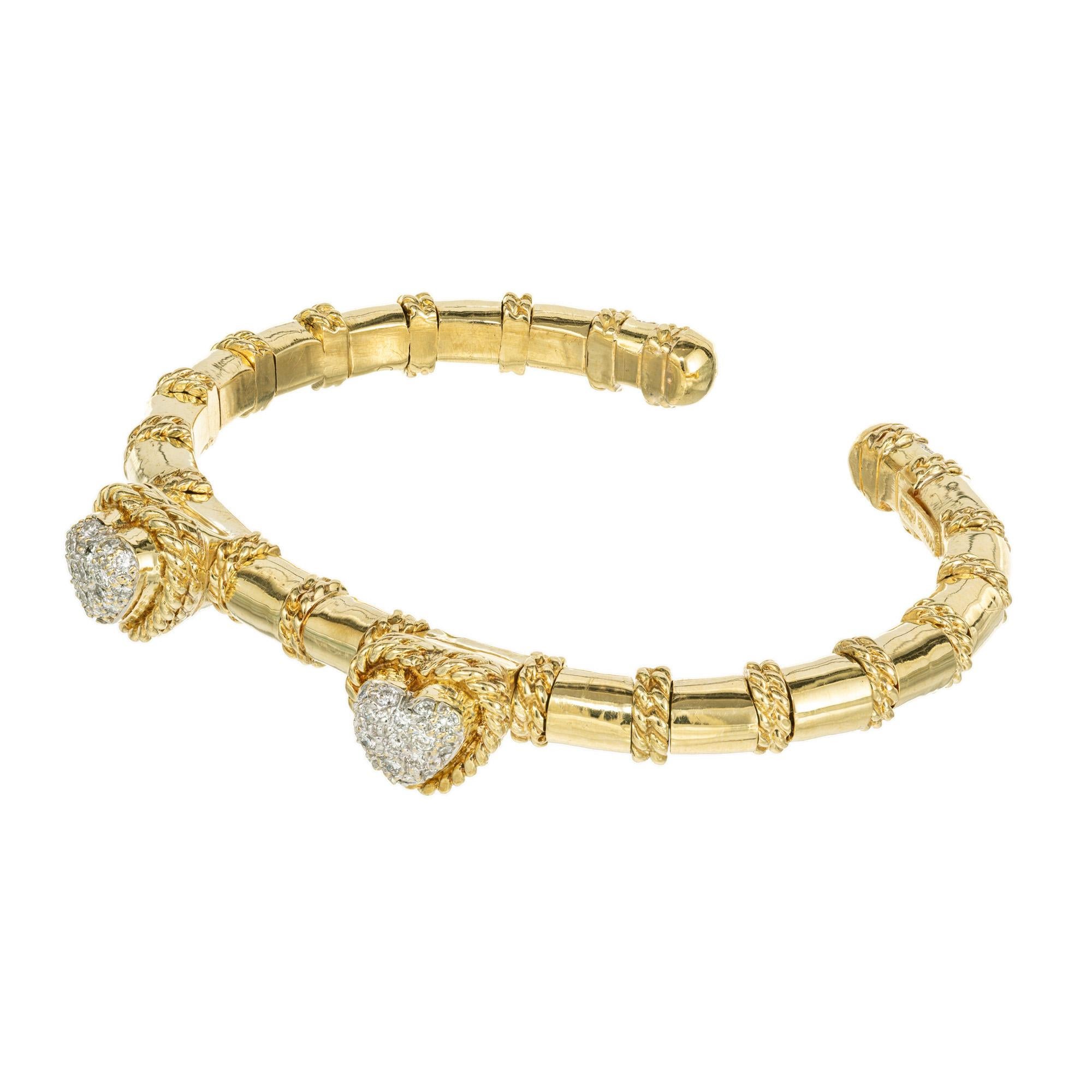 Cassis .55 Carat Diamond Yellow Gold Heart Bangle Bracelet Bon état - En vente à Stamford, CT