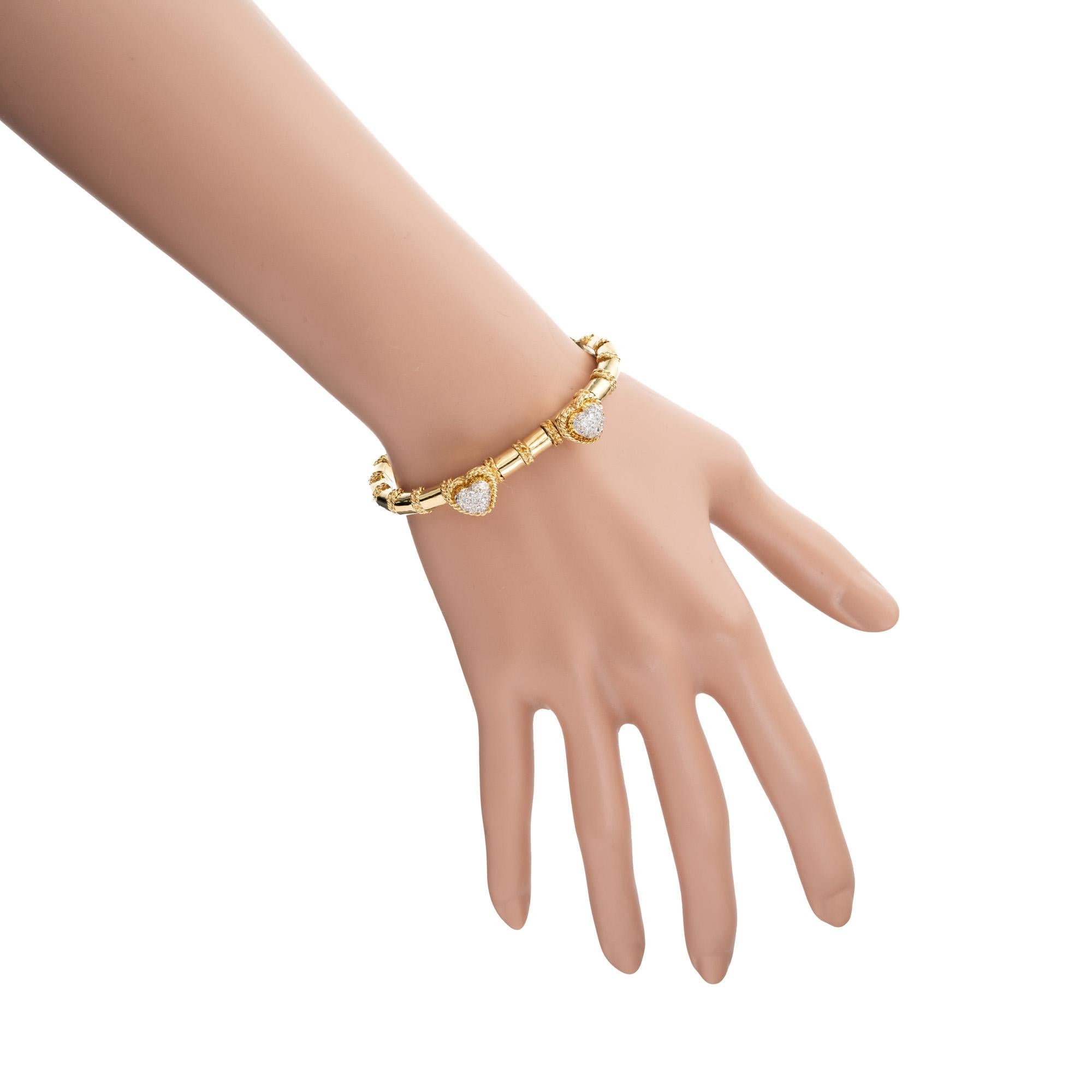 Cassis .55 Carat Diamond Yellow Gold Heart Bangle Bracelet For Sale 1
