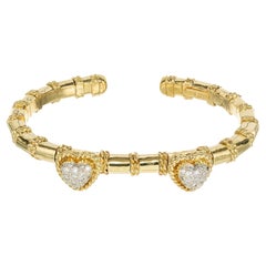 Cassis .55 Carat Diamond Yellow Gold Heart Bangle Bracelet