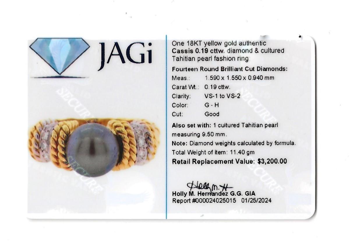 Cassis, bague en or jaune 18 carats, perle de Tahiti de 9,5 mm et diamants  en vente 5