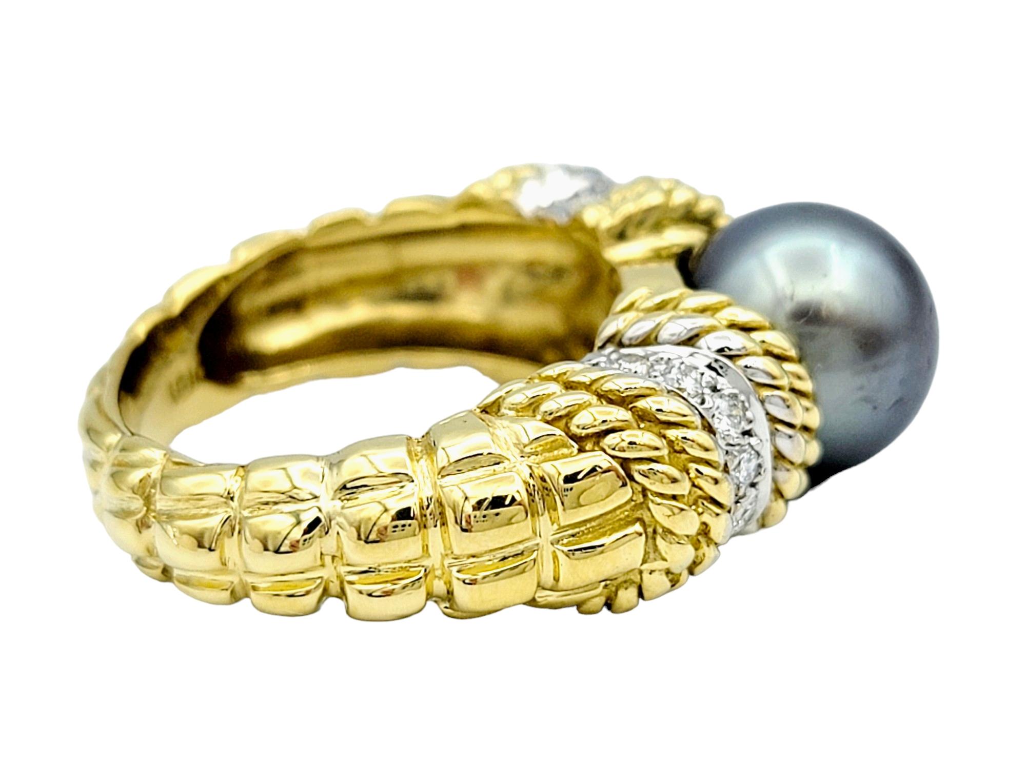 Taille ronde Cassis, bague en or jaune 18 carats, perle de Tahiti de 9,5 mm et diamants  en vente