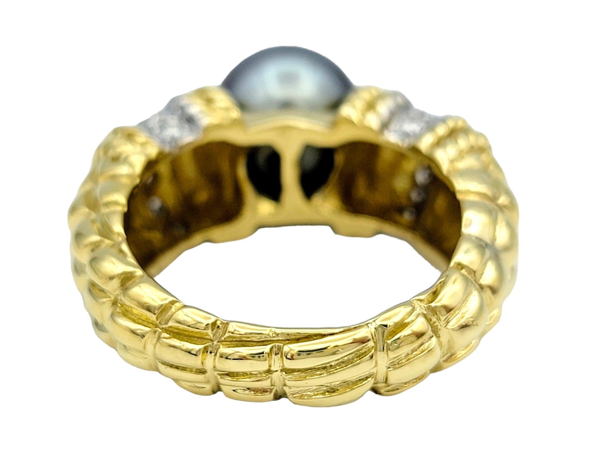 Cassis 9.5 mm Tahitian Pearl and Diamond Ring Set in 18 Karat Yellow Gold  In Good Condition For Sale In Scottsdale, AZ