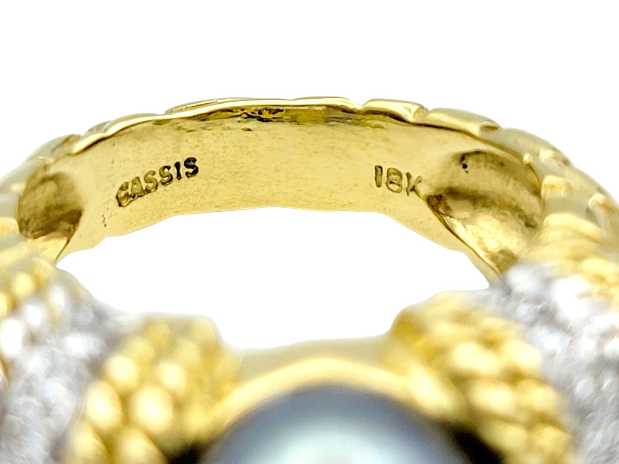 Cassis, bague en or jaune 18 carats, perle de Tahiti de 9,5 mm et diamants  Pour femmes en vente