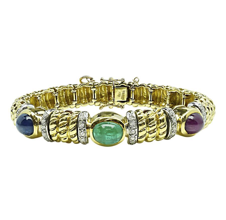 Taille cabochon Cassis Bracelet jonc en or avec pierres précieuses 9,50 carats et diamants 0,60 carat en vente