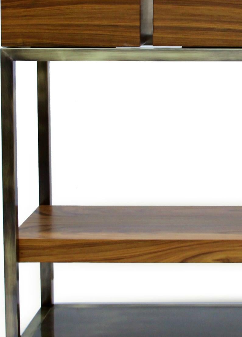 wood and brass console table