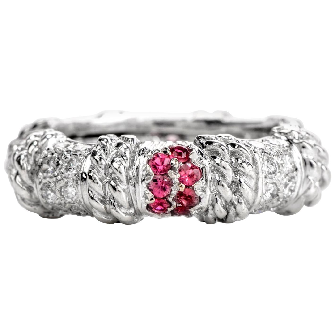 Cassis Diamond Pink Sapphire 18 Karat Gold Eternity Stack Band Eternity Ring