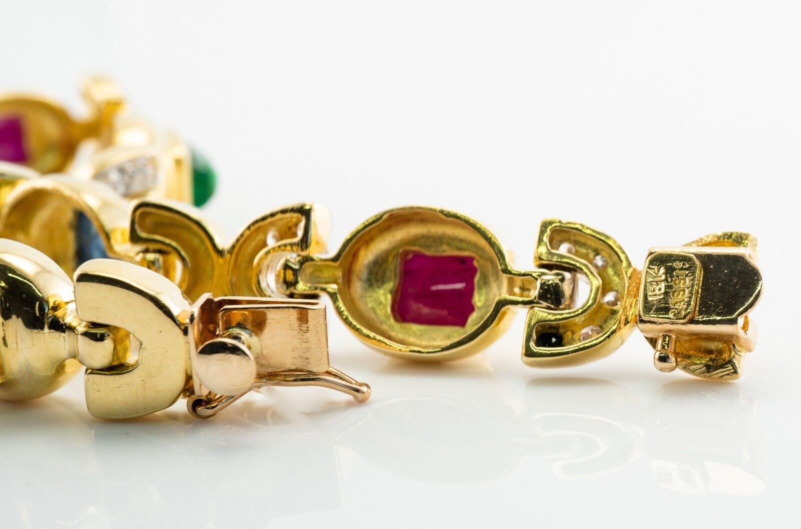 Cassis Armband aus 18 Karat Gold mit Smaragd, Rubin, Saphir und Diamant im Zustand „Gut“ im Angebot in East Brunswick, NJ