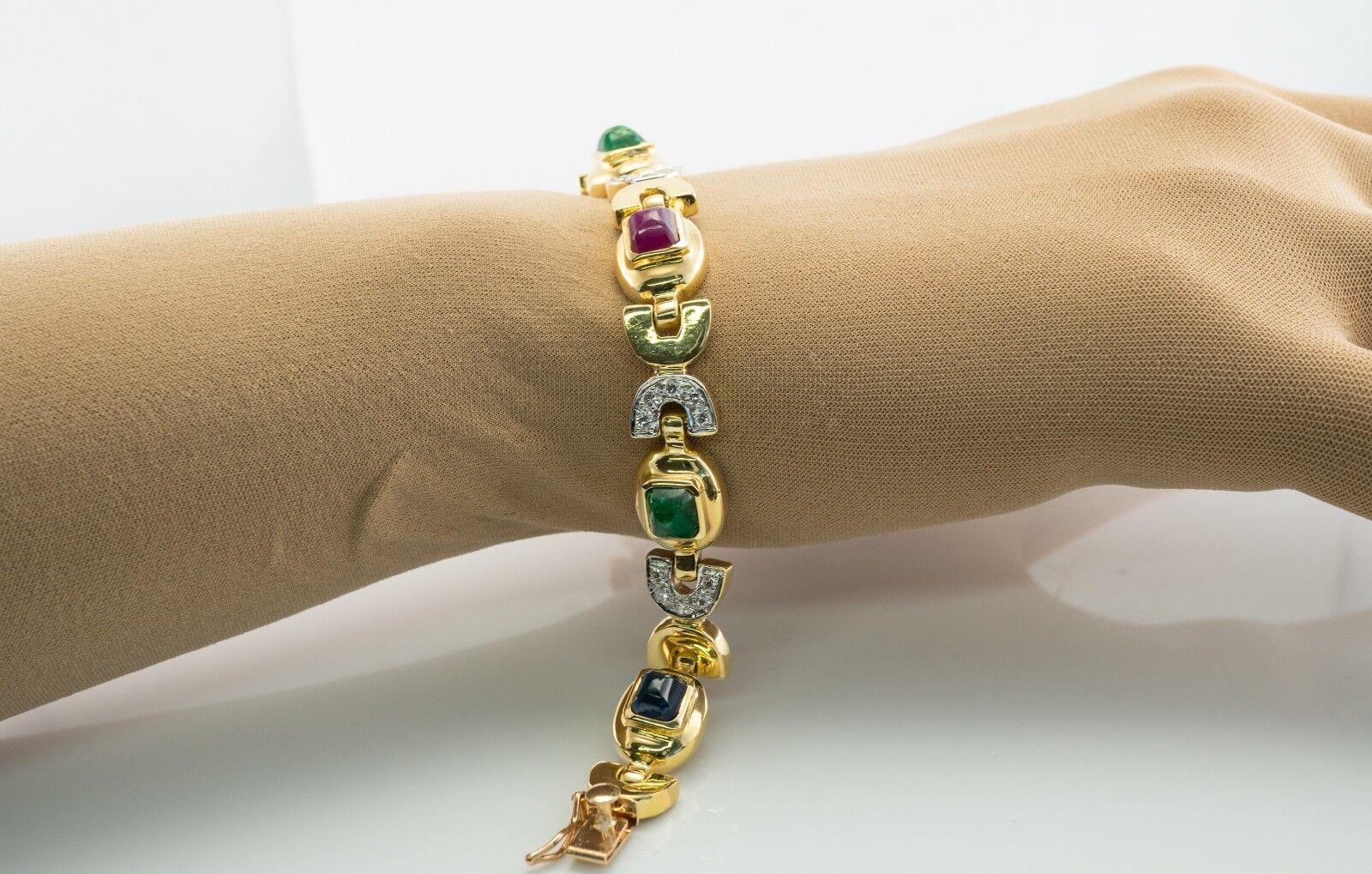 Sugarloaf Cabochon Cassis Emerald Ruby Sapphire Diamond Bracelet 18K Gold For Sale