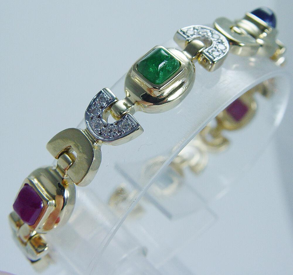 Women's Cassis Emerald Ruby Sapphire Diamond Bracelet 18K Gold For Sale