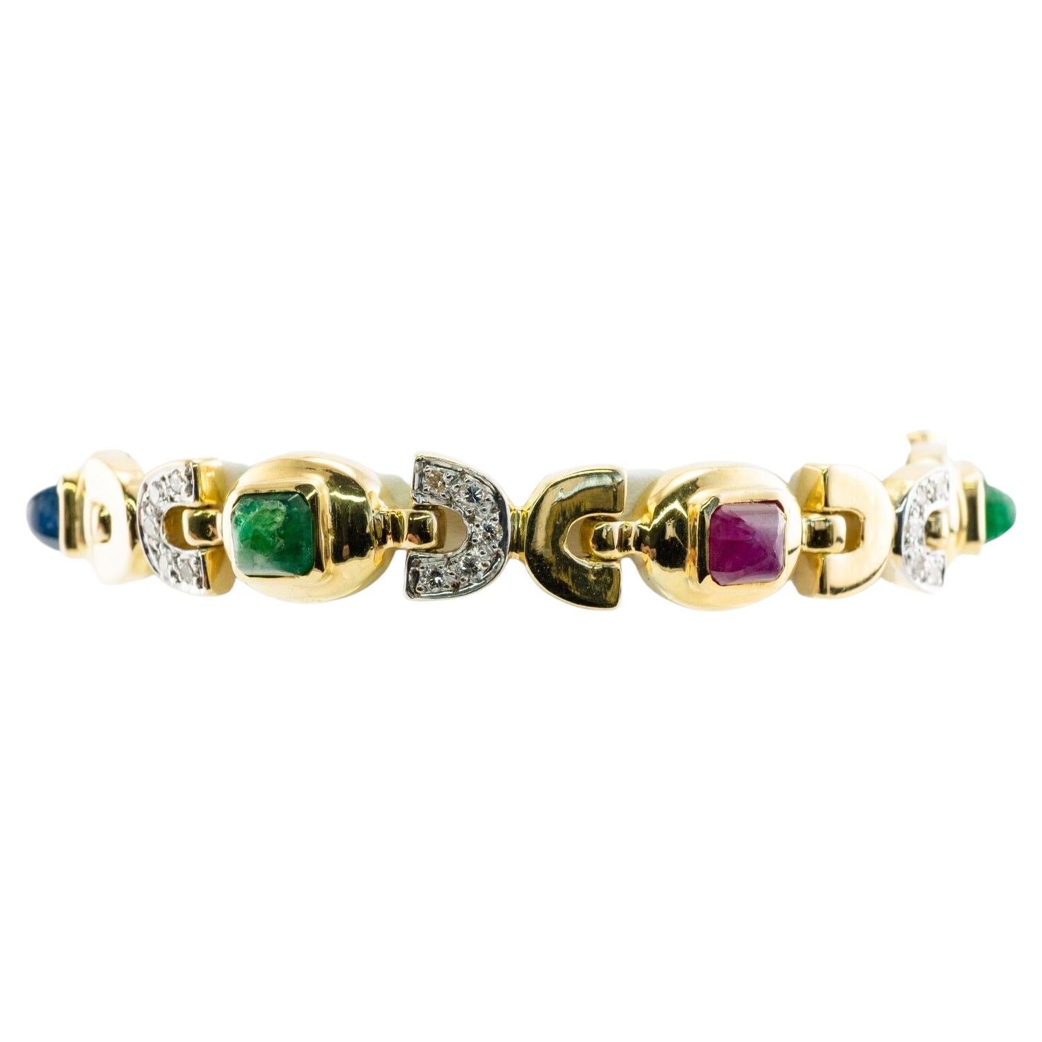 Cassis Armband aus 18 Karat Gold mit Smaragd, Rubin, Saphir und Diamant im Angebot