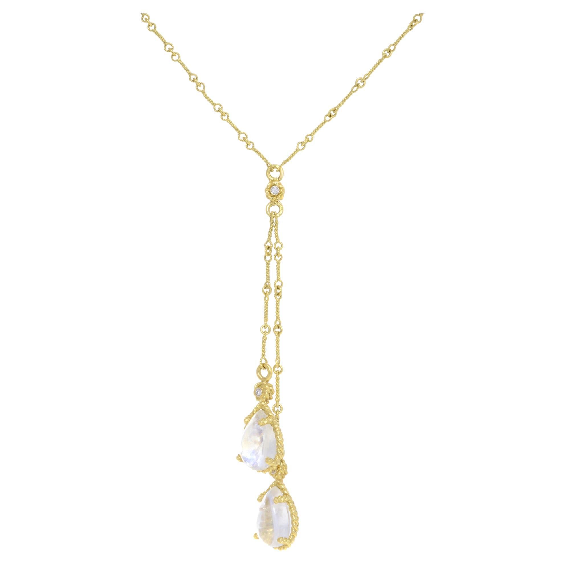 Cassis Natural Diamond and Moonstone Lariette Necklace in 18K Yellow Gold