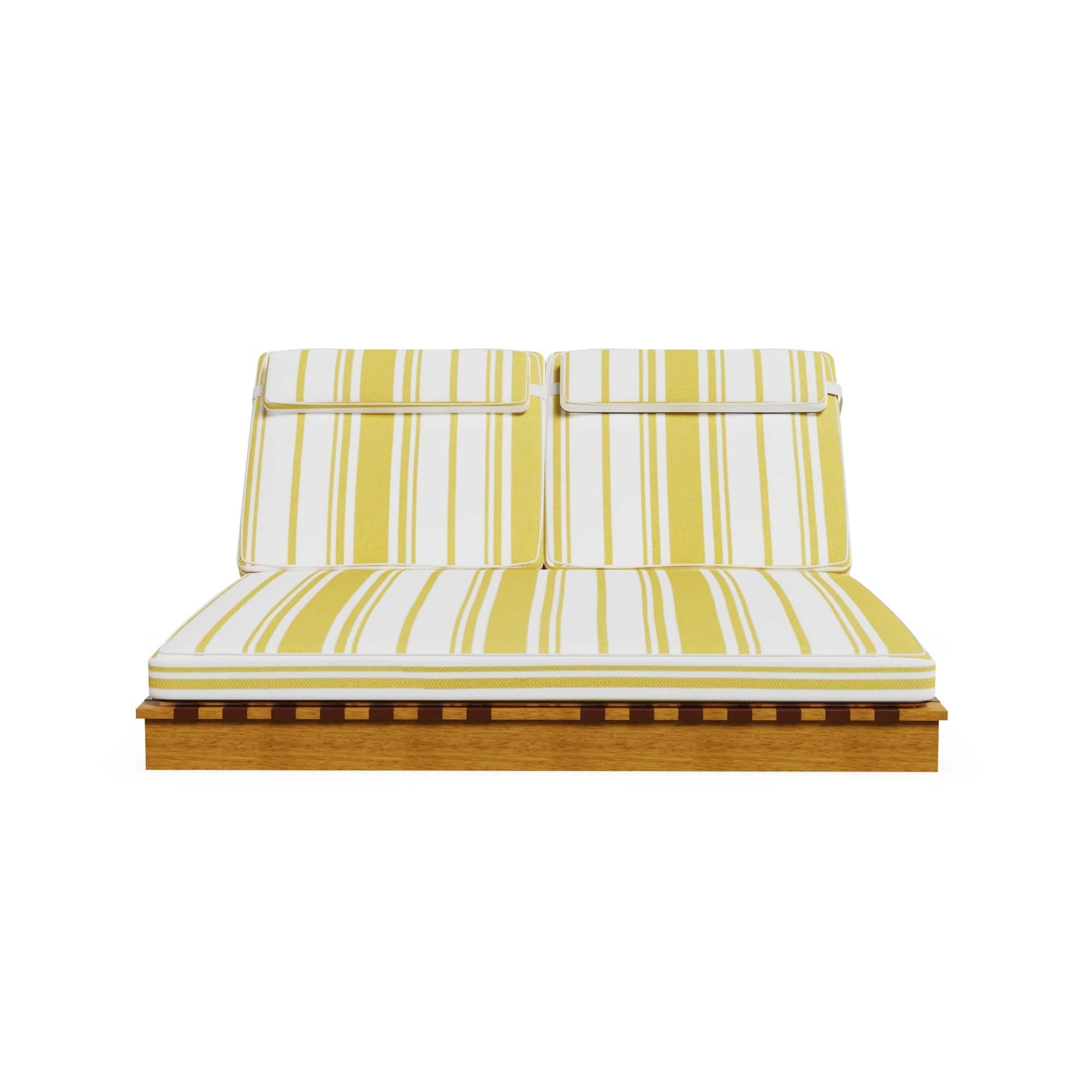 Portoghese Lettino Cassis per esterni in Wood Iroko con tessuto Gaston y Fabrice in vendita