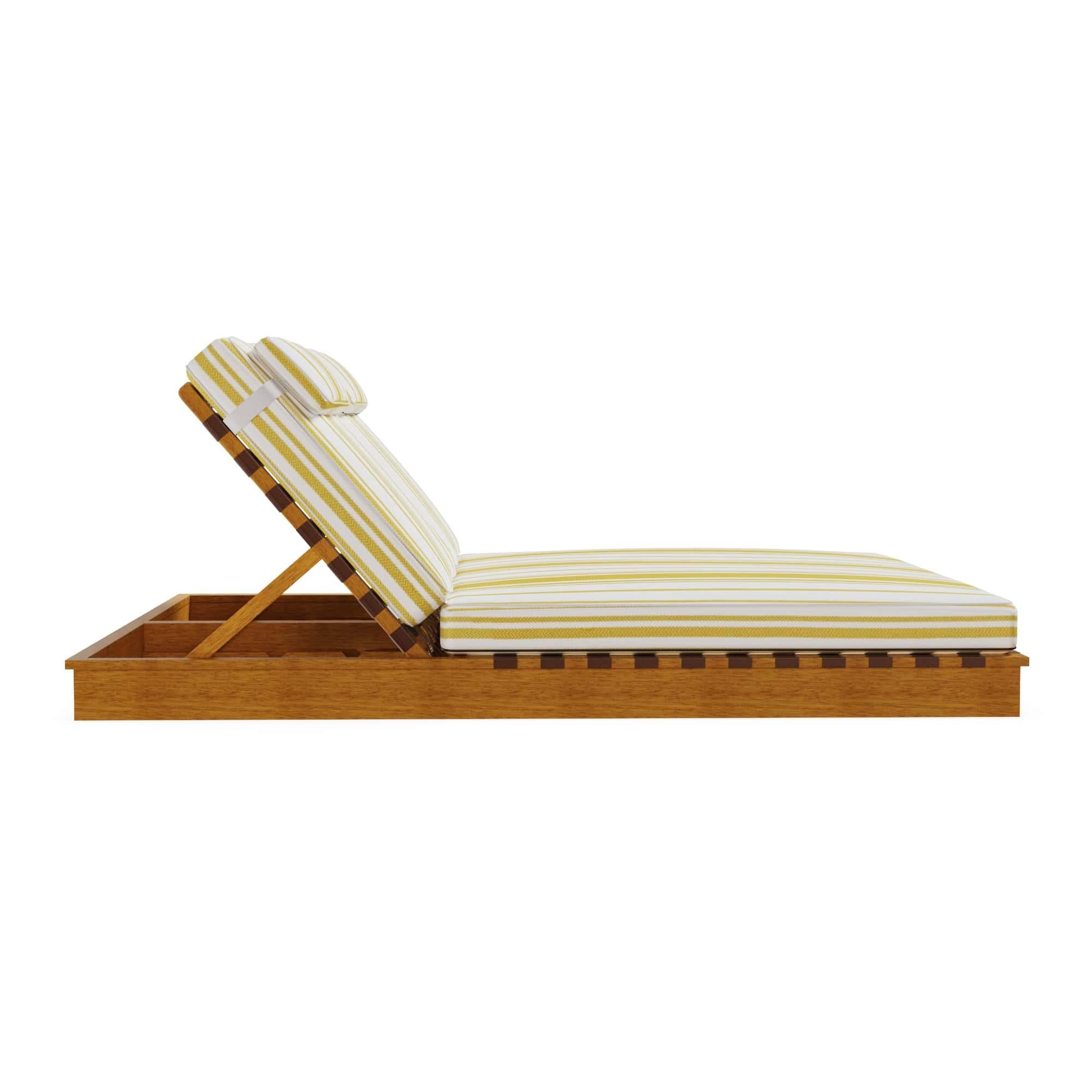 Fatto a mano Lettino Cassis per esterni in Wood Iroko con tessuto Gaston y Fabrice in vendita