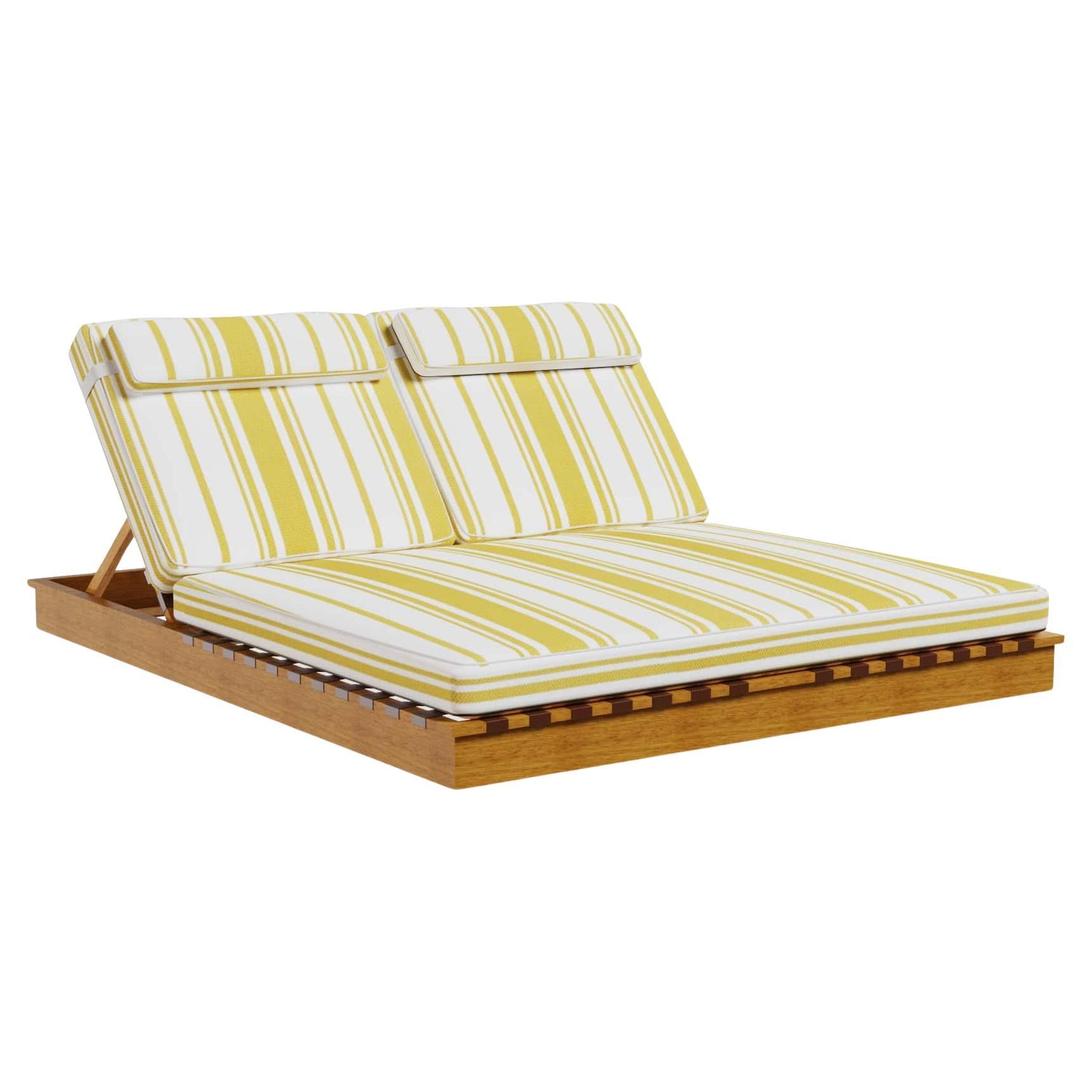 Cassis Outdoor Sun Lounger in Iroko Wood with Gaston y Daniela Fabric