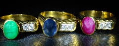 Cassis Signed Trio of Stackable Ruby, Sapphire and Emerald Rings with Diamonds