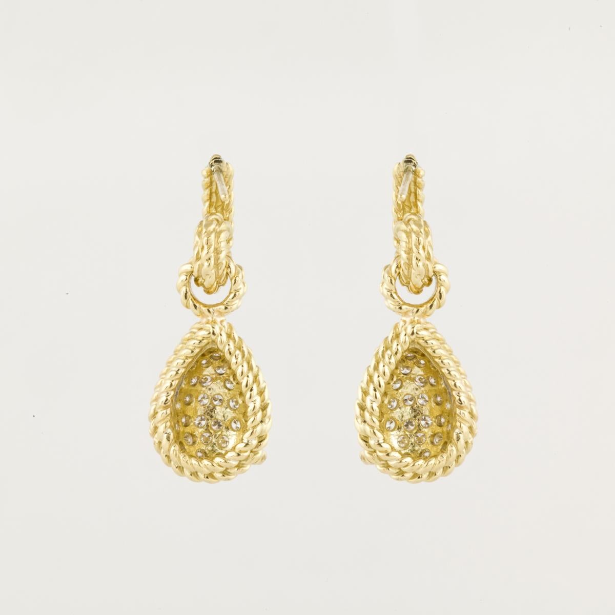 Round Cut Cassis Yellow Gold Diamond Dangle Earrings