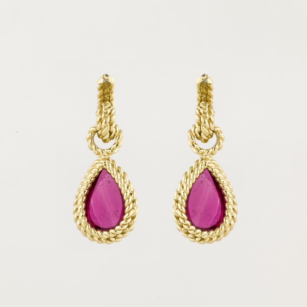 Cabochon Cassis 18K Yellow Gold Pink Tourmaline Drop Earrings