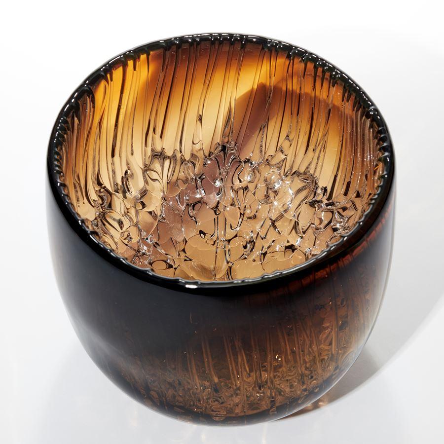 Organic Modern Cassito in Aurora Gelb & Rauch Topaz, a textured glass bowl by Katherine Huskie For Sale