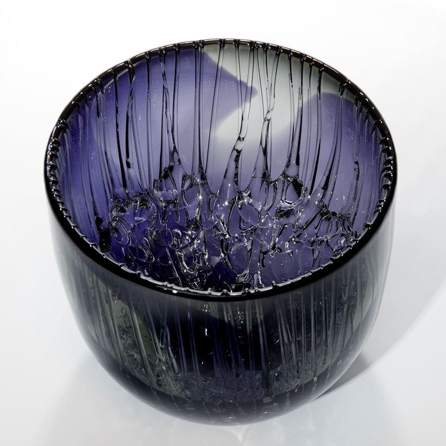Organic Modern Cassito in Grey & Iron Blue, rich purple & slate glass bowl by Katherine Huskie For Sale