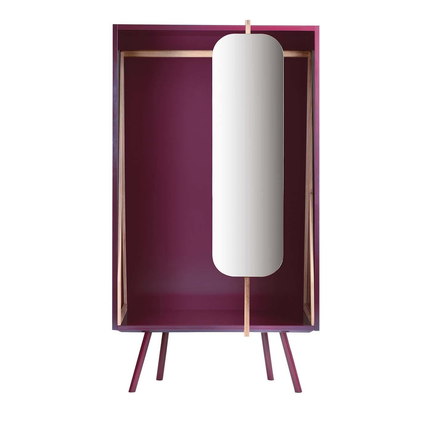 The Casson open cupboard in purple amaranth, designed by Daniele della Porta is a stylish and charming unit measuring 170 cm tall. Also available in red, indigo, bright mustard and dark purple, the elegant cupboard features a deluxe mirror attached