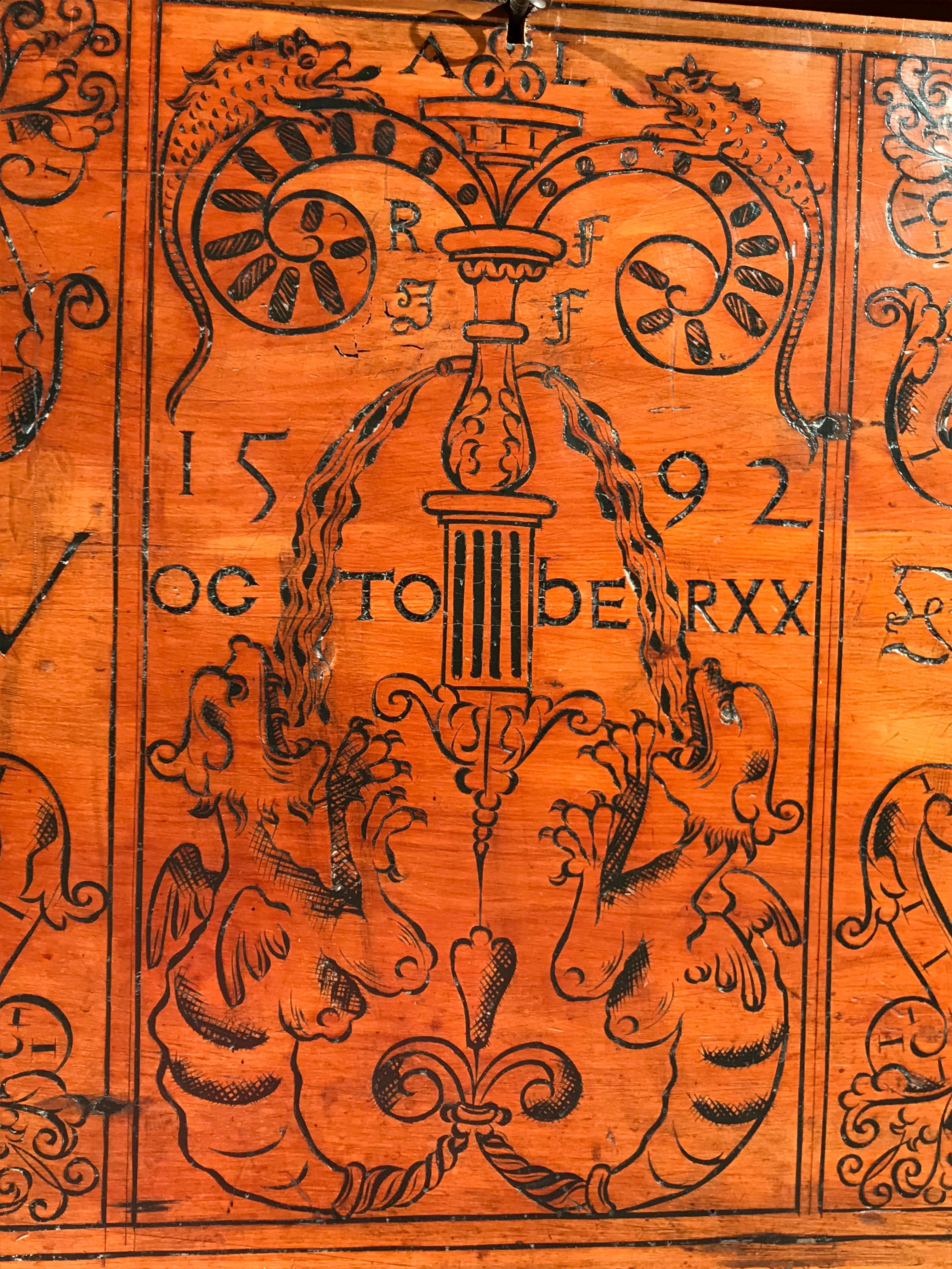 18th Century and Earlier Cassone Chest Cedar Azores 20 October 1592 marriage scrollwork mastic punchwork