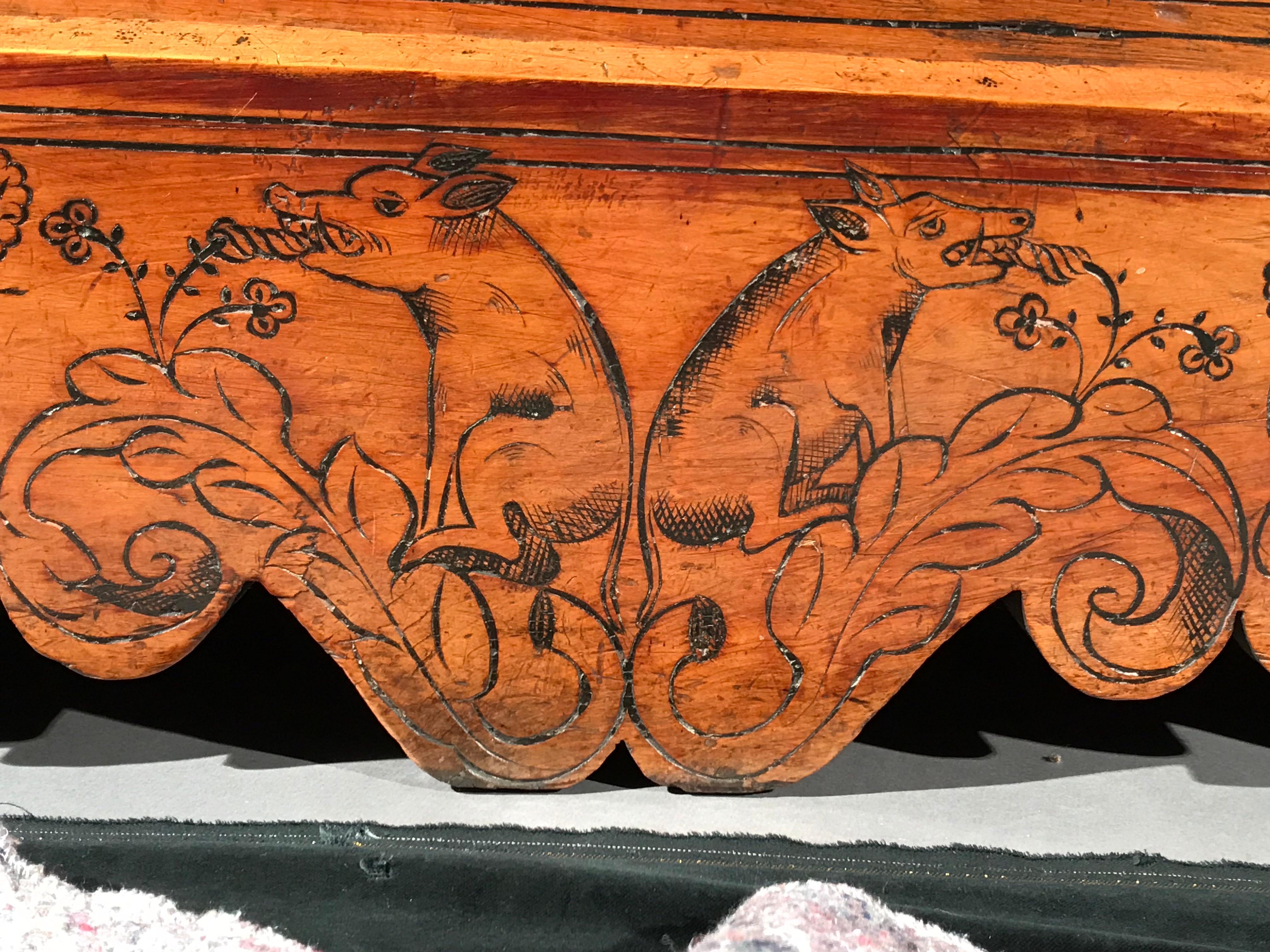 Cassone Chest Cedar Azores 20 October 1592 marriage scrollwork mastic punchwork For Sale 5