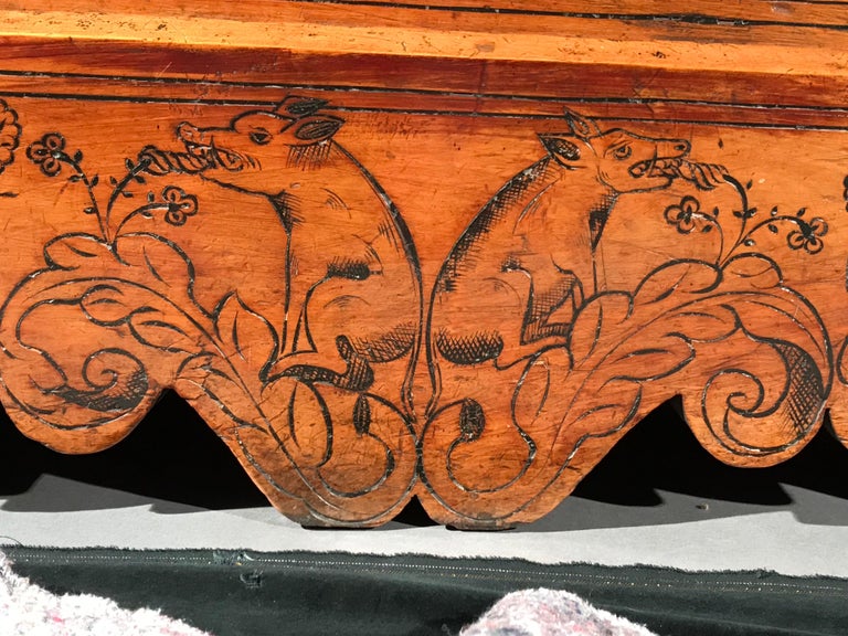 Cassone Chest Cedar Azores 20 October 1592 marriage scrollwork mastic punchwork For Sale 8