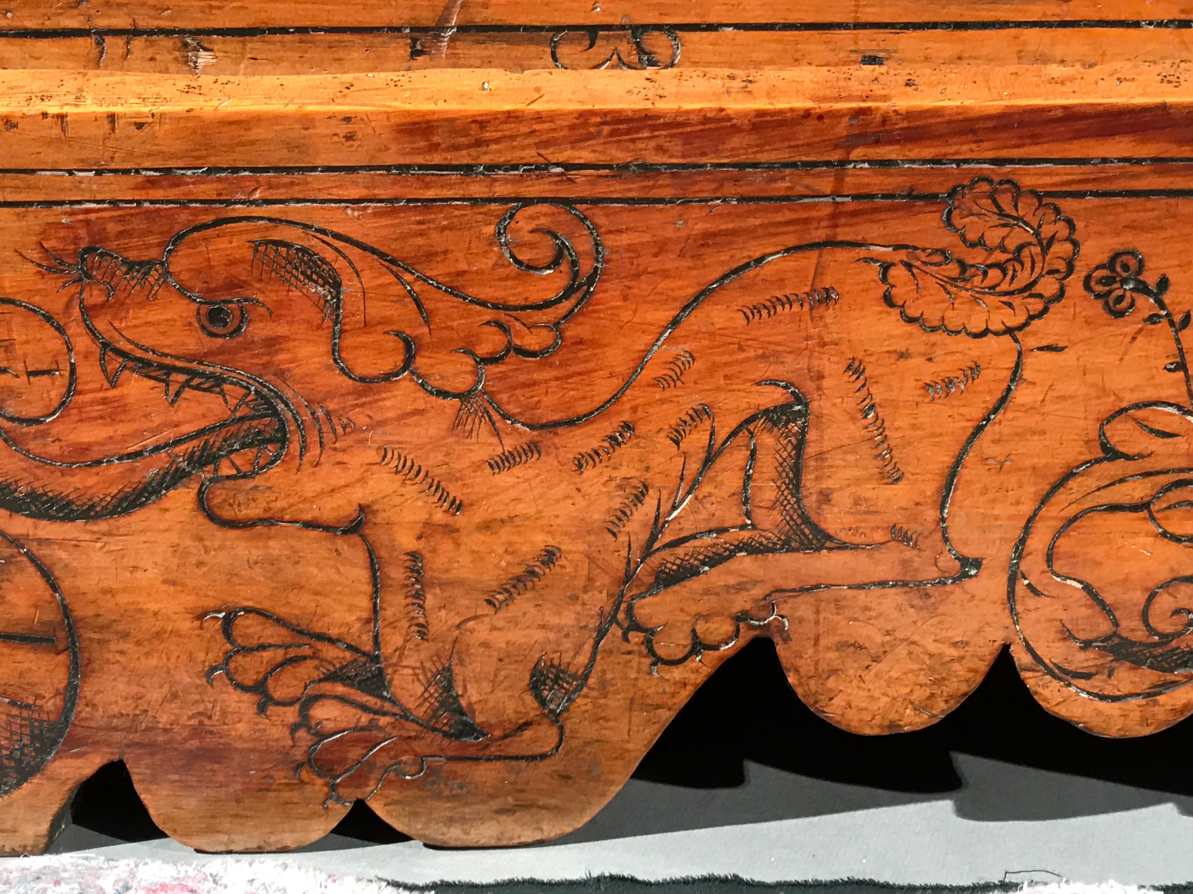 Cassone Chest Cedar Azores 20 October 1592 marriage scrollwork mastic punchwork 6