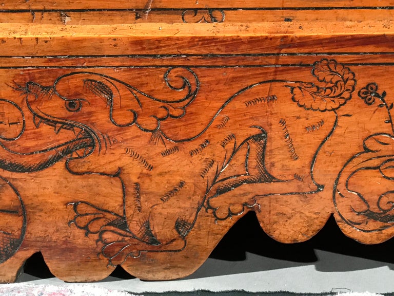 Cassone Chest Cedar Azores 20 October 1592 marriage scrollwork mastic punchwork For Sale 9