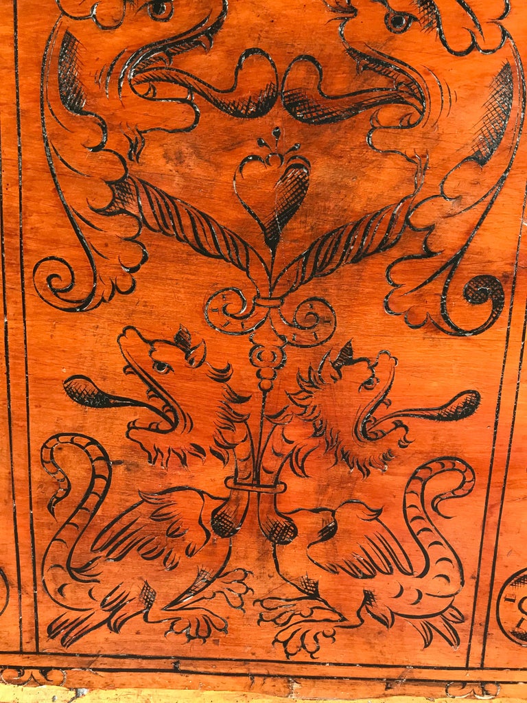 Cassone Chest Cedar Azores 20 October 1592 marriage scrollwork mastic punchwork For Sale 1