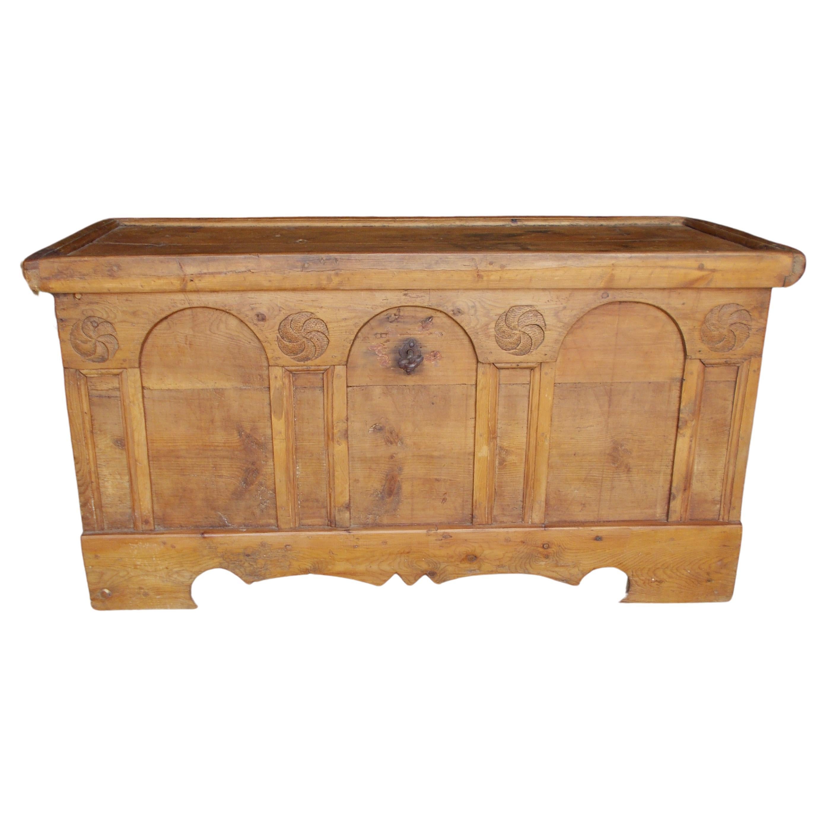 Stone pine wedding chest, up to the 1700s For Sale