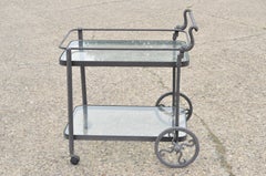 Cast Aluminum 2-Tier Rolling Bar Tea Cart Server Table with Fish Dolphin Handle