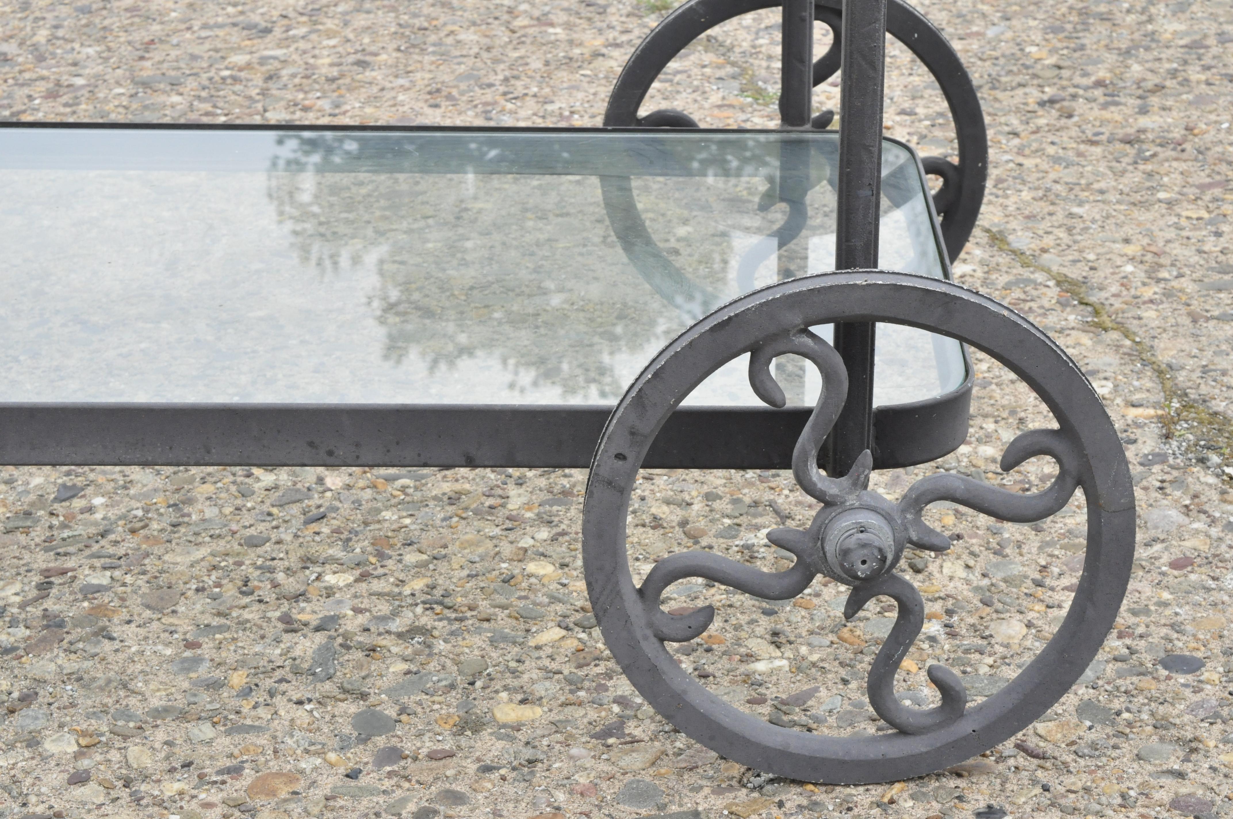 Cast Aluminum 2-Tier Rolling Bar Tea Cart Server Table with Fish Dolphin Handle In Good Condition In Philadelphia, PA