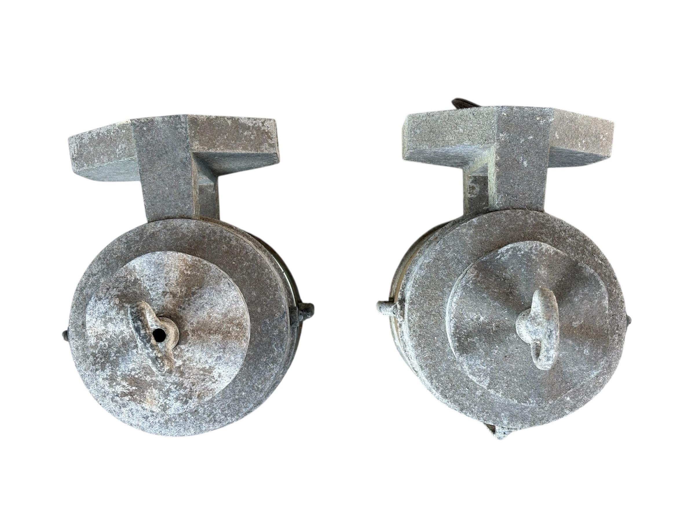 American Cast Aluminum and Glass Anchor Lantern Wall Sconces, a Pair For Sale