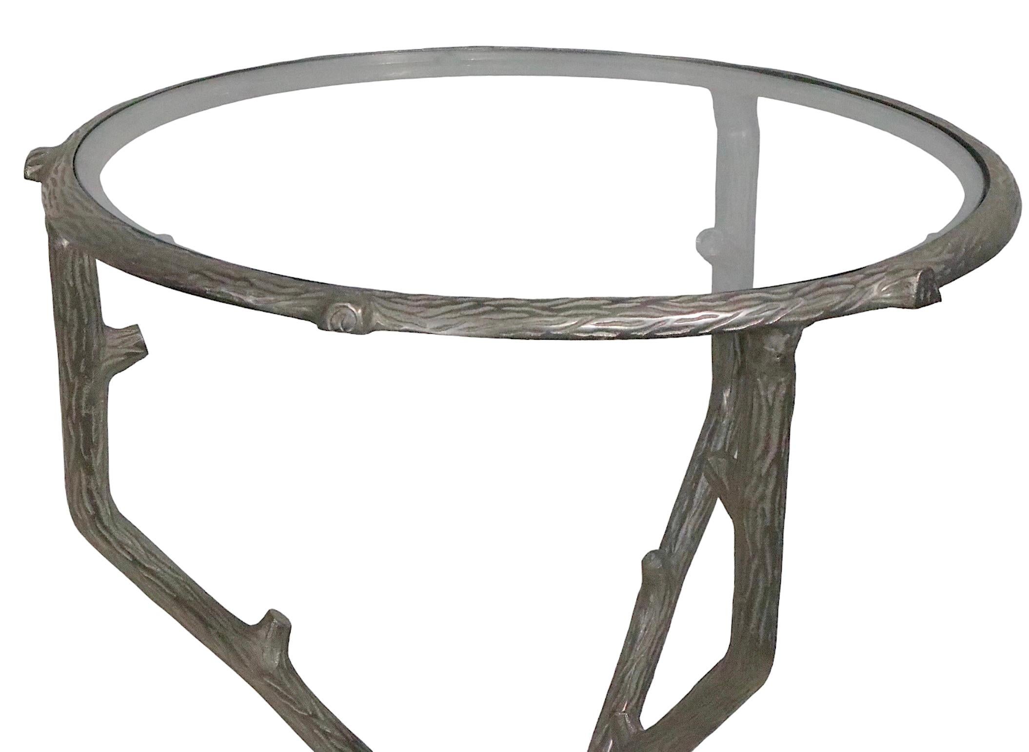 Zweig-Motiv aus Aluminiumguss und Glas  Beistelltisch ca. 1970er Jahre im Angebot 5