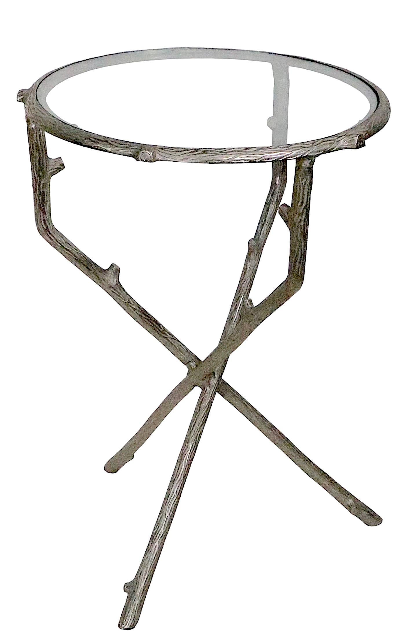 Zweig-Motiv aus Aluminiumguss und Glas  Beistelltisch ca. 1970er Jahre im Angebot 6