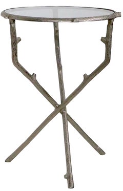 Cast Aluminum and Glass Twig Motif  Side Table c. 1970's